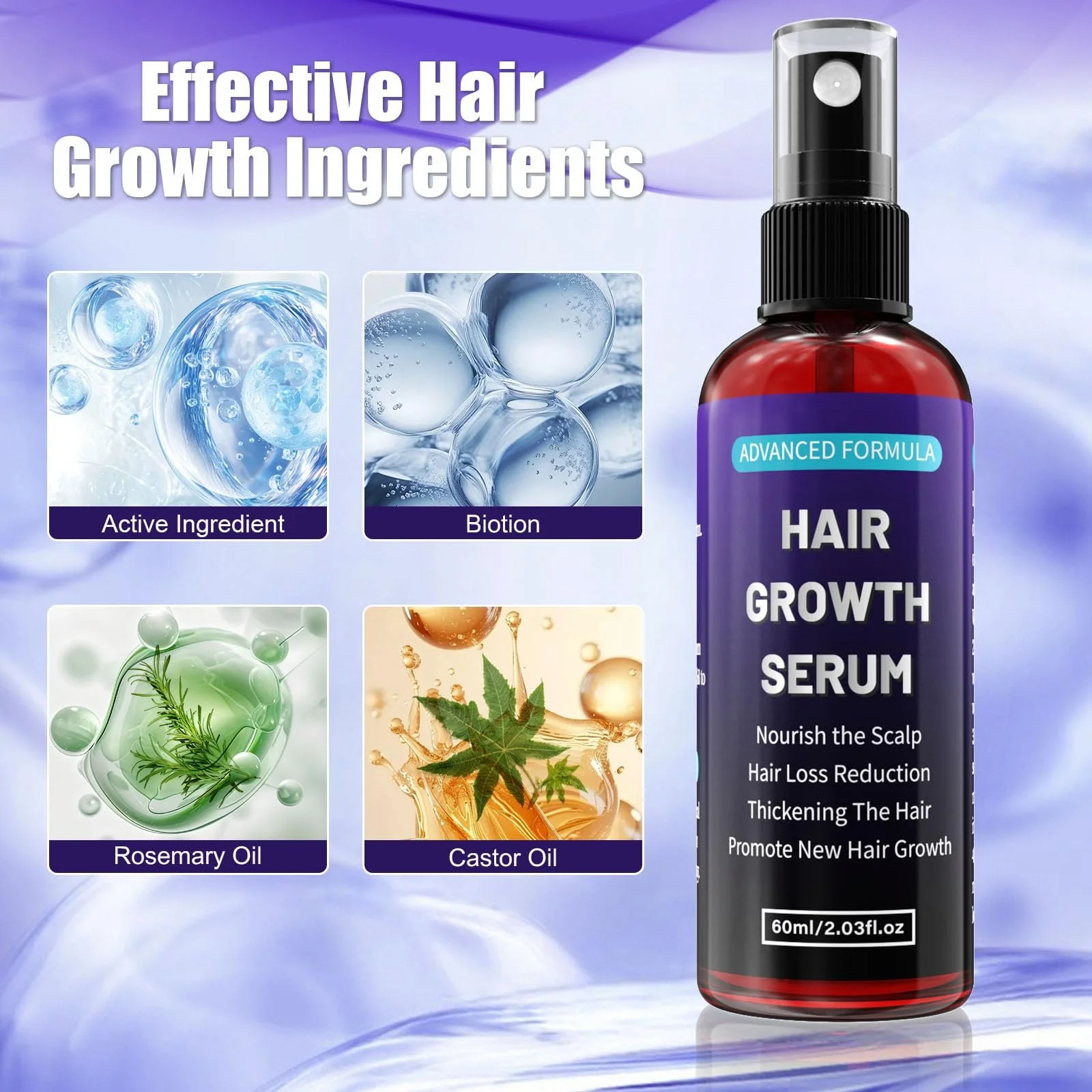 Сироватка-спрей для росту волосся з 5% активним інгредієнтом для чоловіків/жінок, фото №2