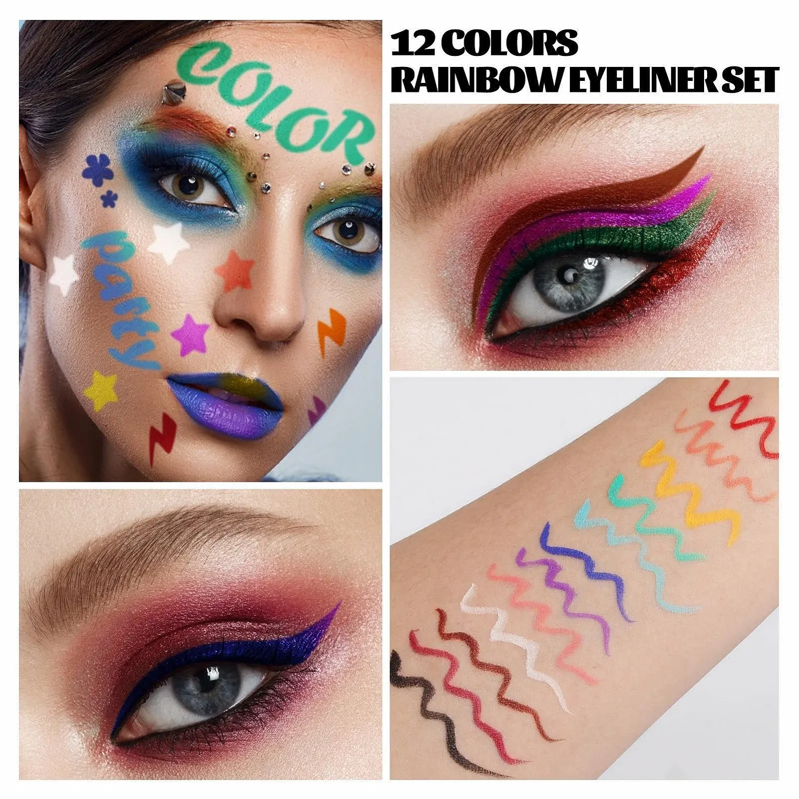 Підводка Рідка 12 Colours Liquid Eyeliner Set, кольорова, водостійка, фото №7