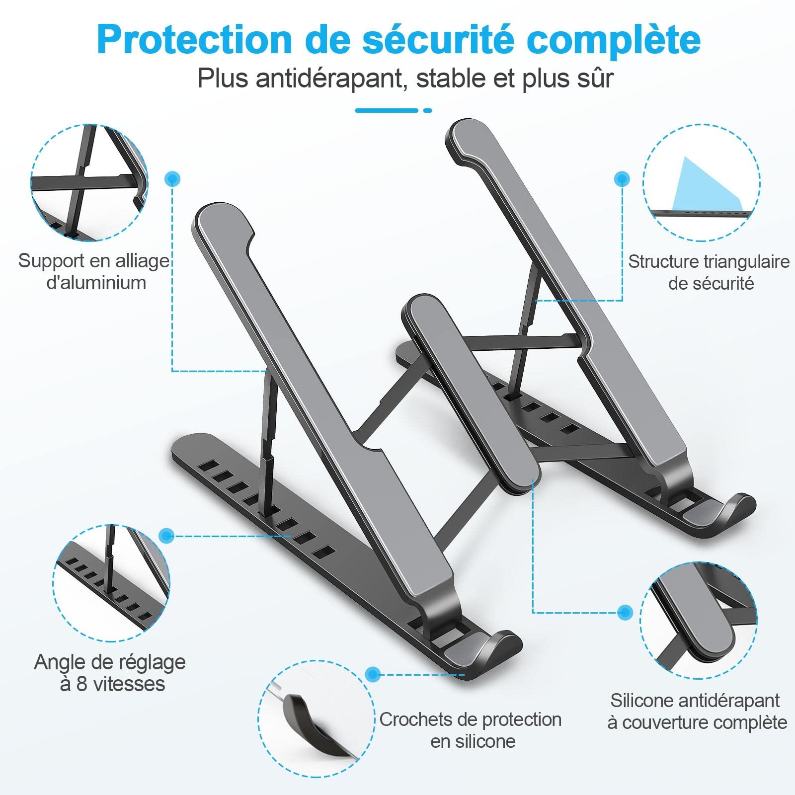 Подставка для ноутбука, регулируемая на 8 уровней, силиконовая нескользящая подставка для ноутбука, совместимая с MacBook, Lenovo, HP, другими ноутбуками и планшетами от 10" до 15,6", фото №4