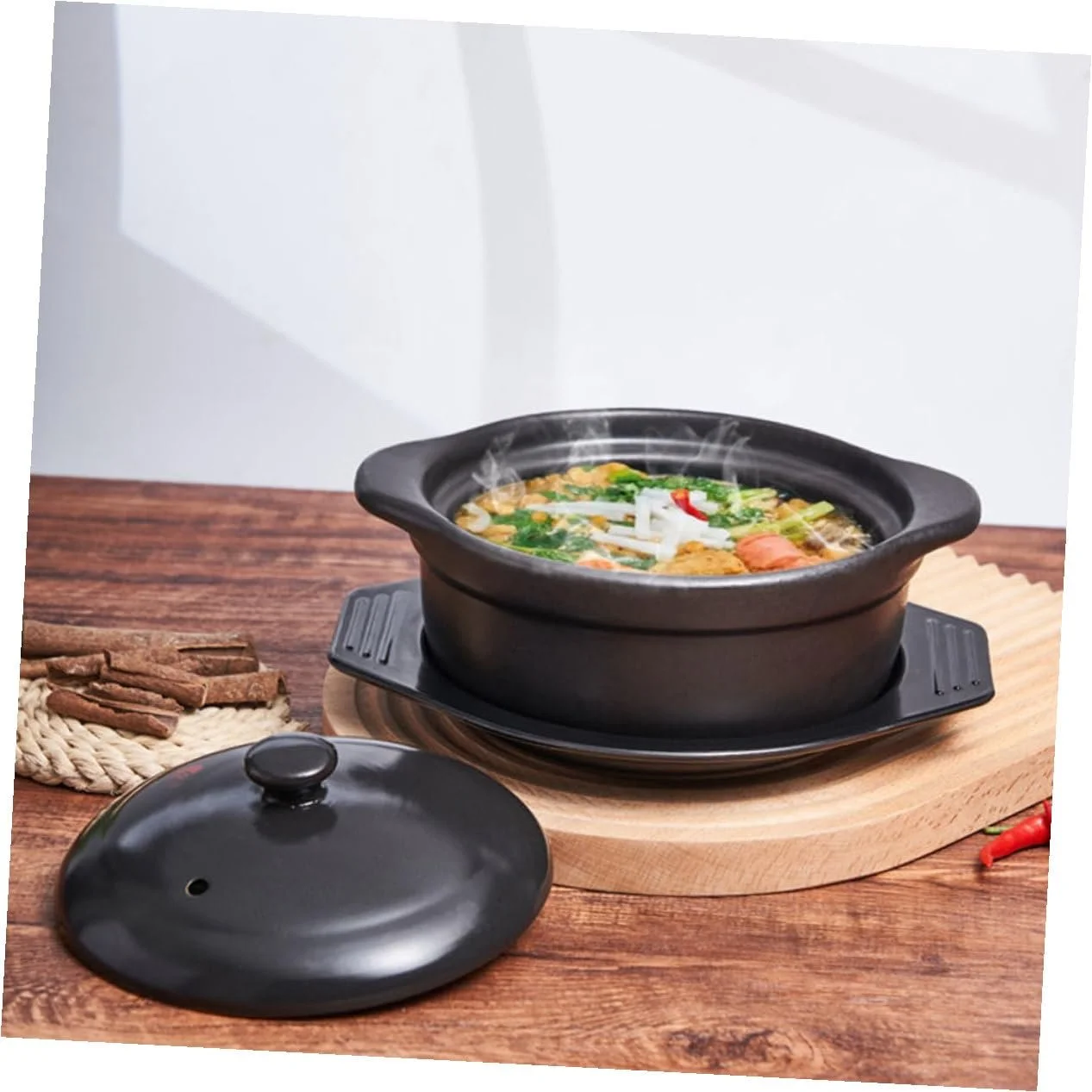 Горщик для запікання керамічний з кришкою та підставкою термостійкий, фото №5