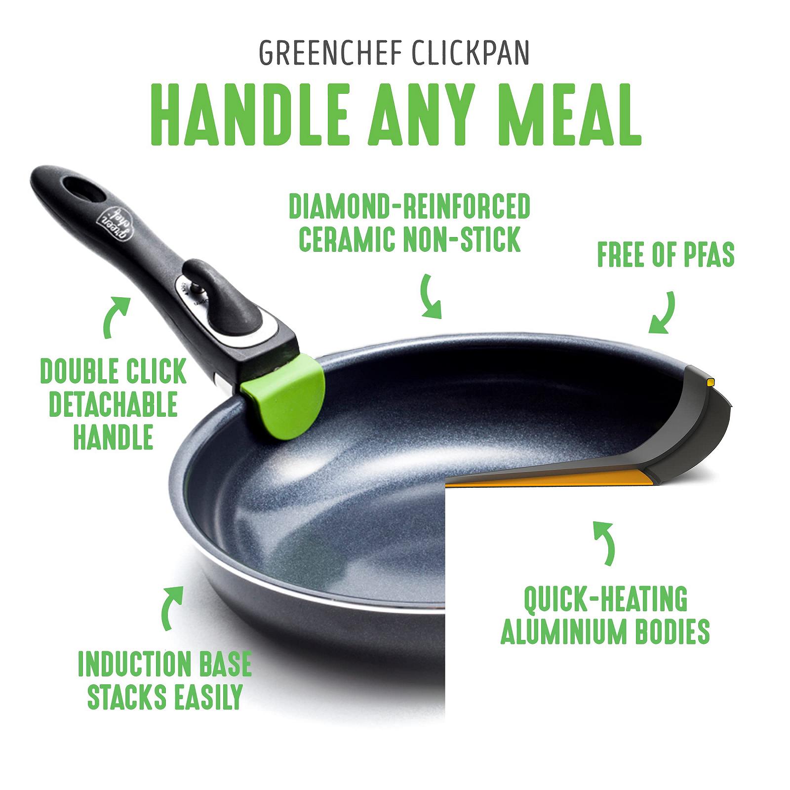 Набор GreenChef ClickPan керамический Антипригарный 3-элементный 16 см/1,6 л и 20 см/3,1 л сотейники со съемной ручкой Черный, фото №4