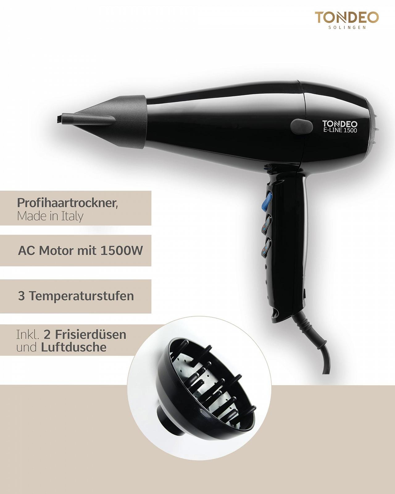 Фен Tondeo E-Line 1500 Profi, черный, фото №2