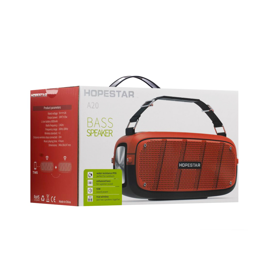Bluetooth колонка Hopestar A20 червоний, фото №3 Bluetooth колонка Hopestar A20 червоний, фото №3