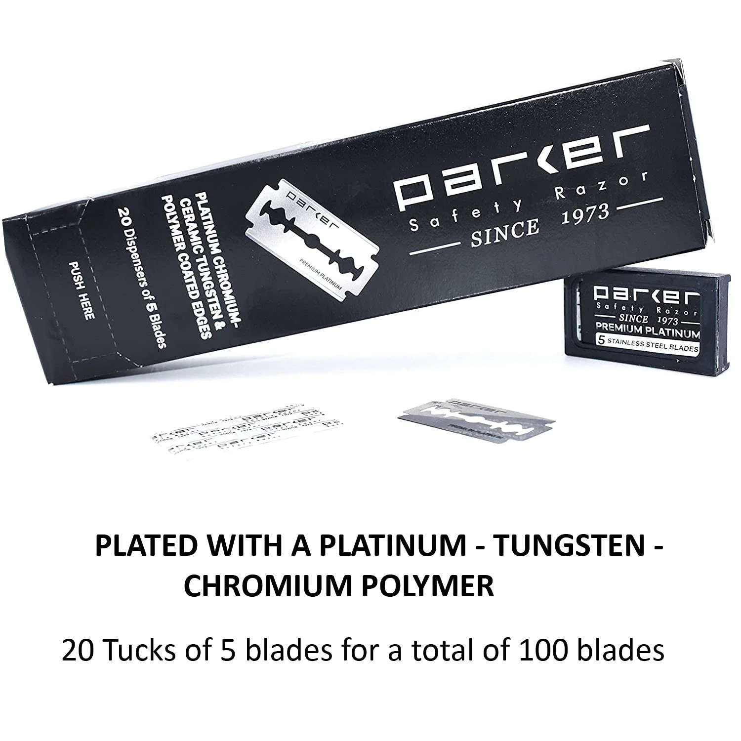 Лезвия для безопасной бритвы Parker Double Edge Platinum Tungsten Chrome 100 шт., фото №7