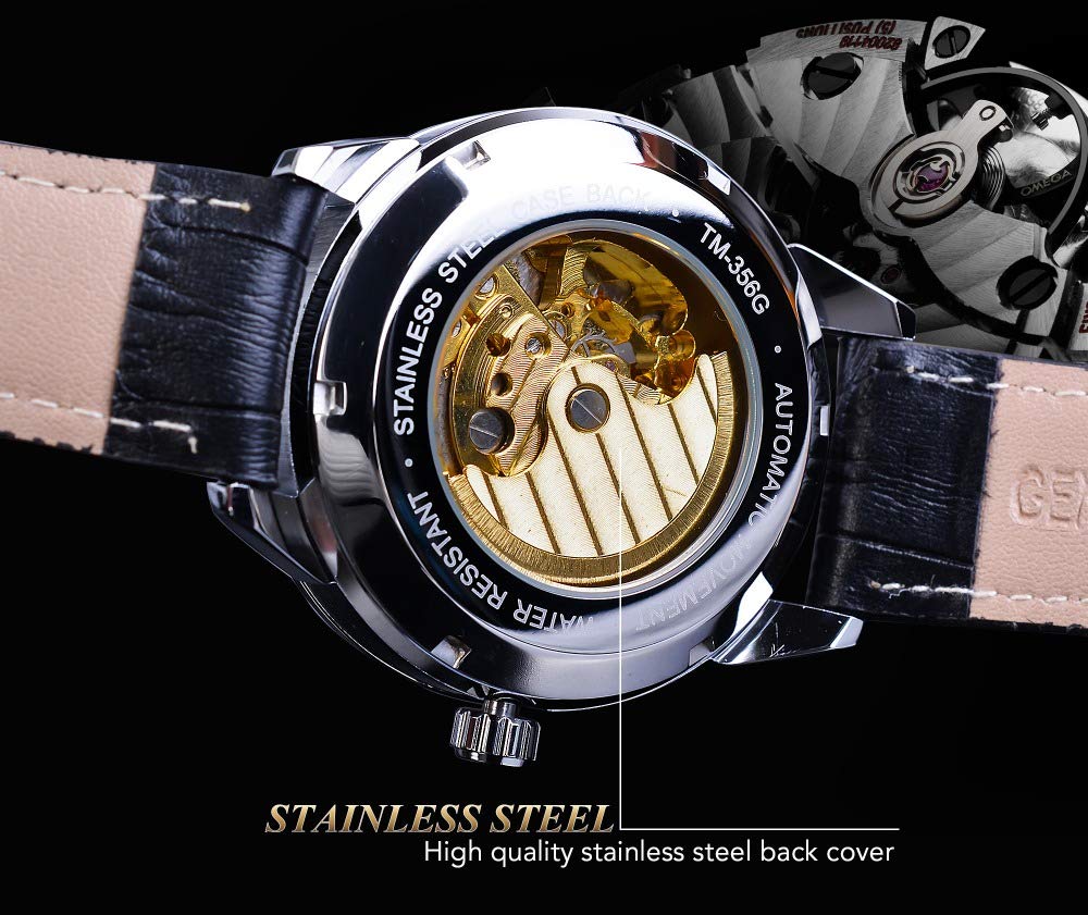 Чоловічий годинник BOLYTE Antique Автоматичний 24 години Сонце і Місяць Підциферблат Механічний Скелетон з шкіряним ремінцем, фото №6