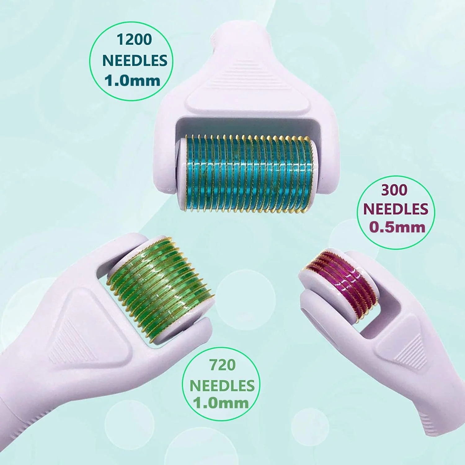 Дермаролер Angel Kiss 4 в 1, набір мікроголкових ролерів, 300 голок 0,5 мм, 720/1200 голок, 1,0 мм, фото №3