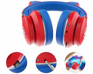 Беспроводные LED наушники с кошачьими ушками LED031 Красный Синий synthetic.ua - Фото 1