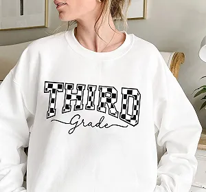 Свитшот Без бренда Third Grade Back to School Checkered Letter Graphic Casual Unisex synthetic.ua - Фото 1