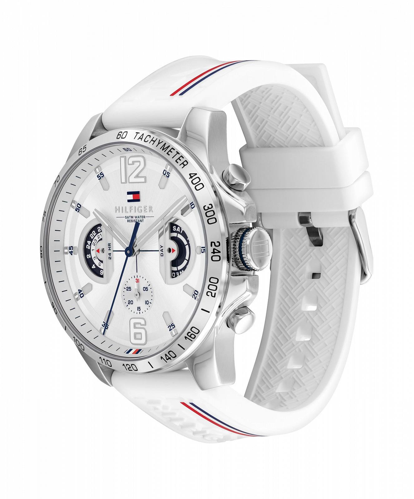 Мужские аналоговые многофункциональные кварцевые часы Tommy Hilfiger с силиконовым, нержавеющим стальным или кожаным ремешком, дополнительные циферблаты для дня и даты, водонепроницаемость до 5 атм., фото №2