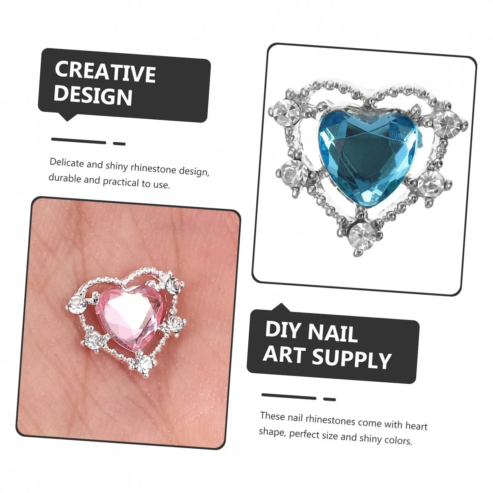 Стразы для ногтей Healvian сердце, 20 шт., разноцветные, фото №9