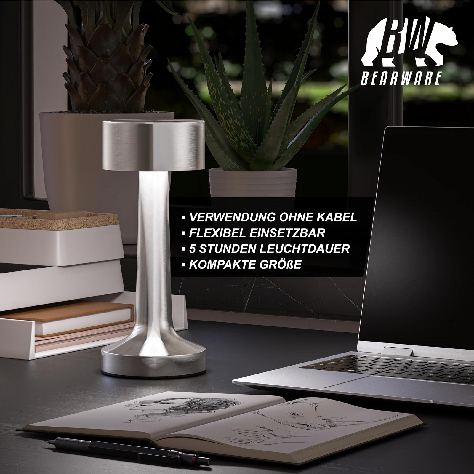 Настольная лампа CSL LED беспроводная, с регулировкой яркости, 3 цвета света, аккумуляторная, сенсорная, USB-C, нержавеющая сталь., фото №7