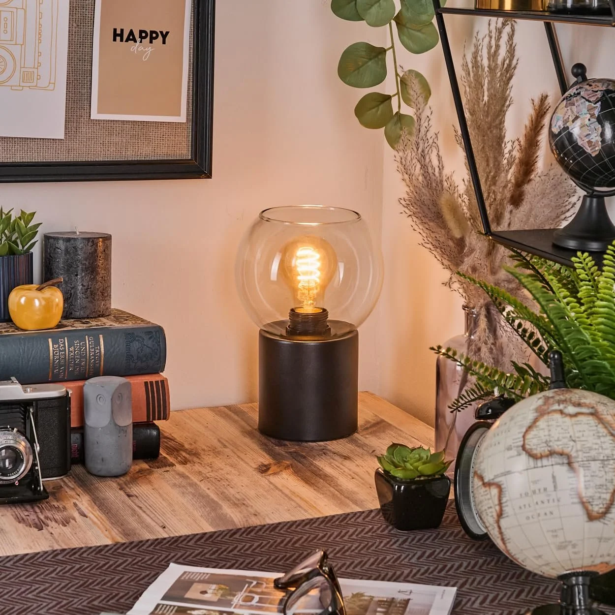 Настільна лампа HOFSTEIN Koyoto метал/скло E27 15 см Чорний/Прозорий, фото №7