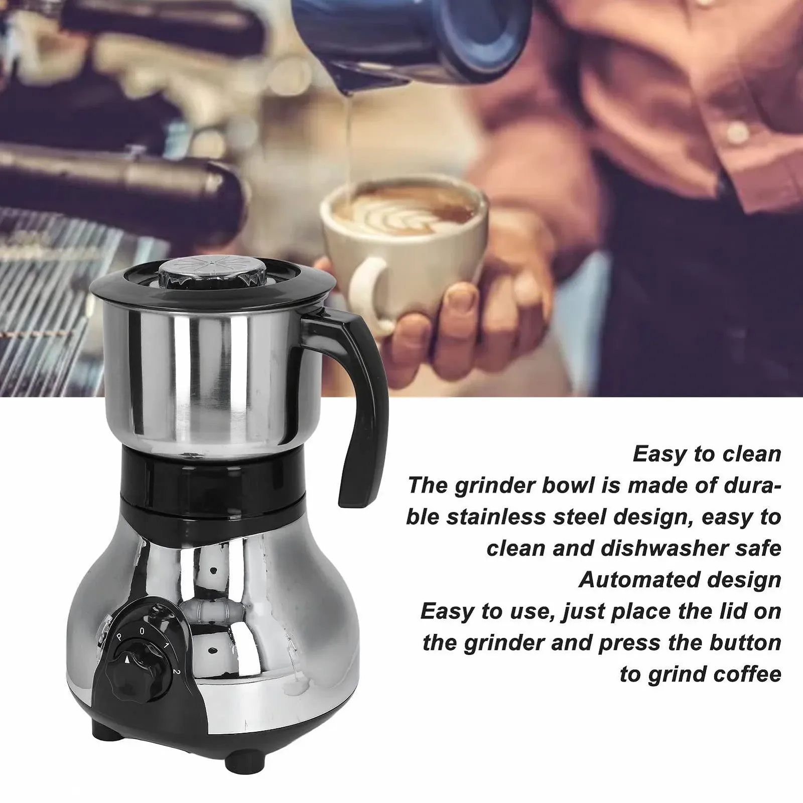 Електрична кавомолка Topyond для домашнього використання, нержавіюча сталь, для кавових зерен, спецій, горіхів, трав, зерен, 300 Вт, EU Plug, 220 В, фото №3