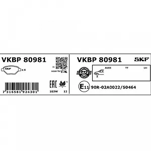 Комплект тормозных колодок, дисковый тормоз SKF VKBP 80981 для AUDI передняя ось synthetic.ua - Фото 1