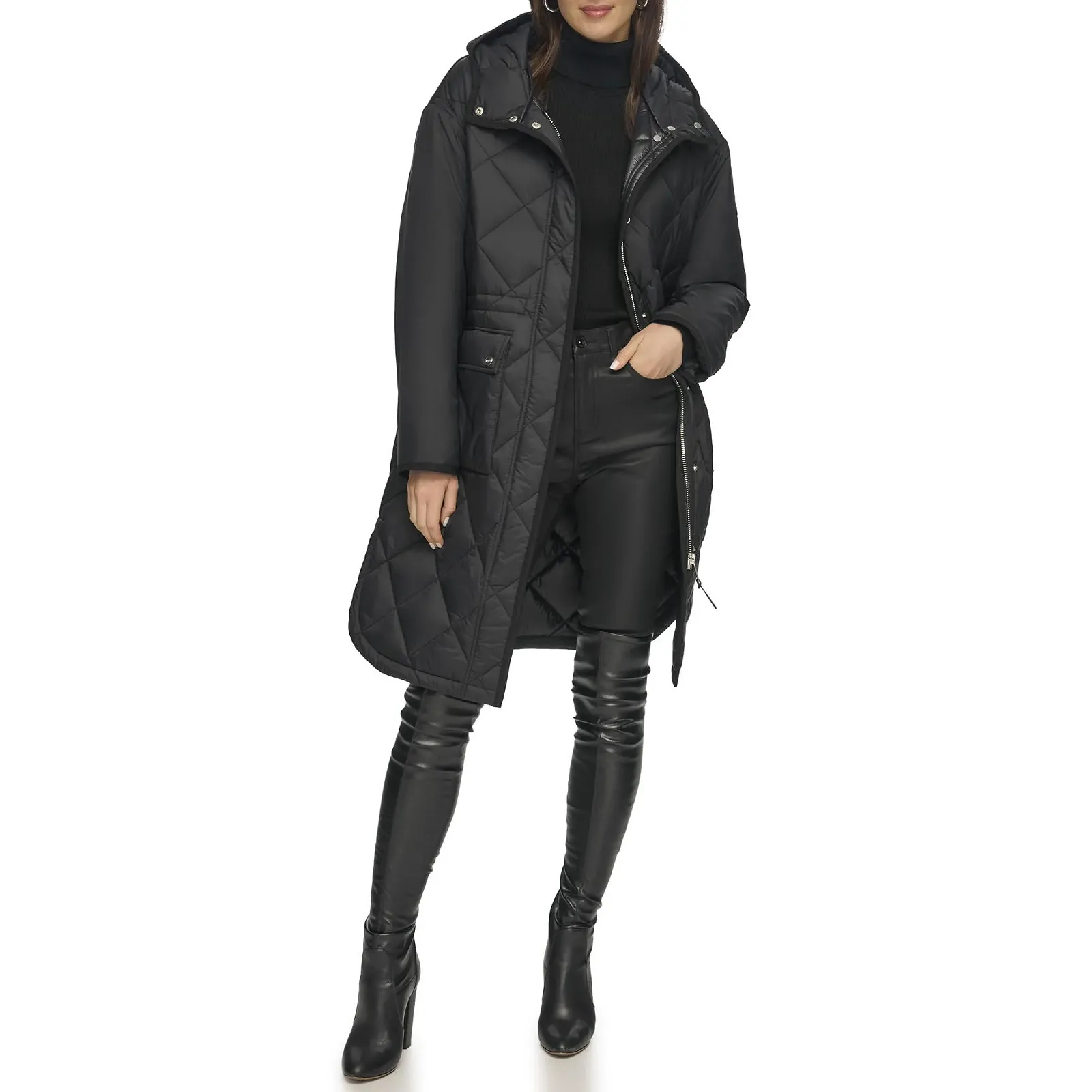 Женское пальто DKNY стеганое на пуговицах длинное, фото №1 Женское пальто DKNY стеганое на пуговицах длинное, фото №1