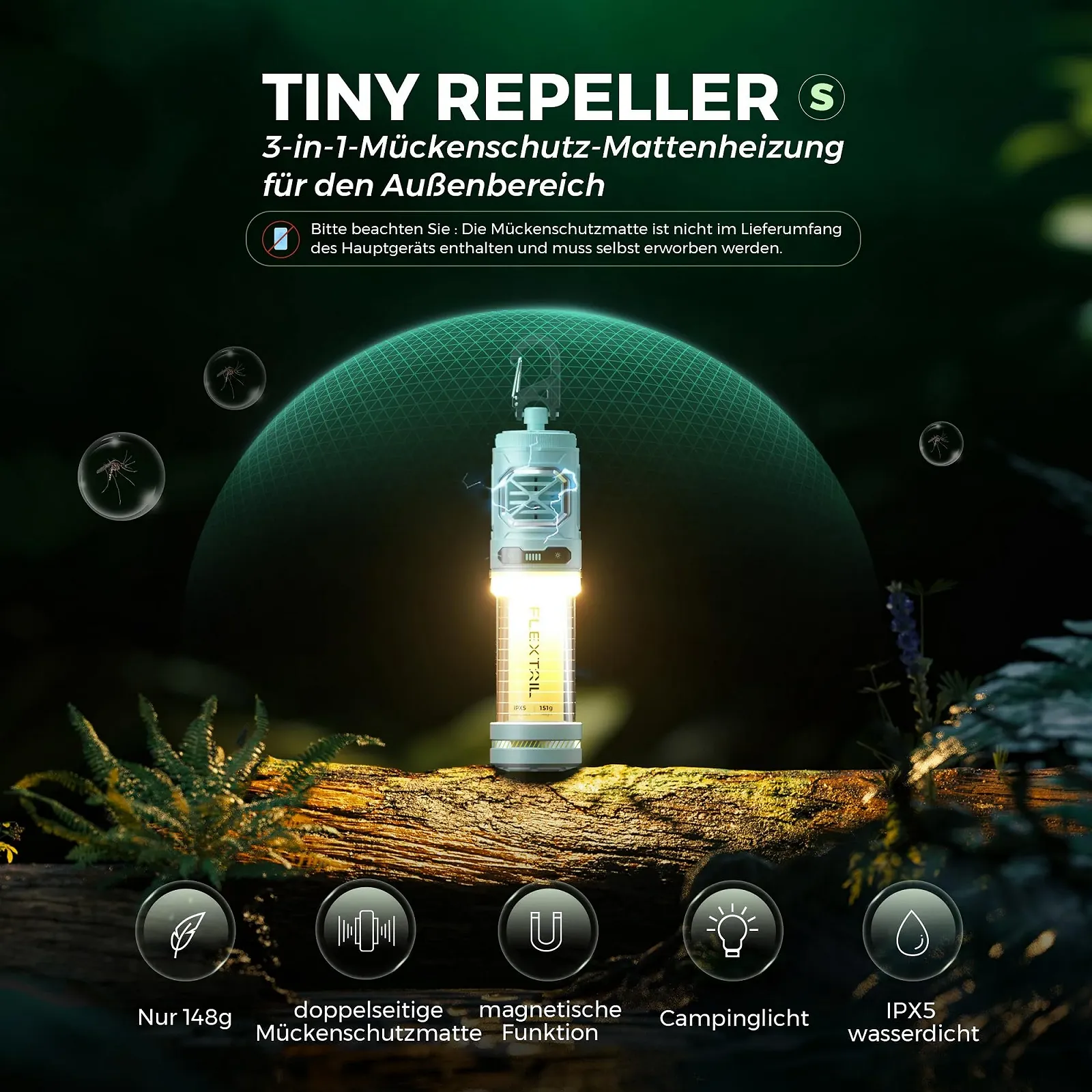 Портативний електричний репелент від комарів FLEXTAILGEAER Tiny Repeller S 4800 мАг 400 лм IPX5 165°C, фото №2 Портативний електричний репелент від комарів FLEXTAILGEAER Tiny Repeller S 4800 мАг 400 лм IPX5 165°C, фото №2
