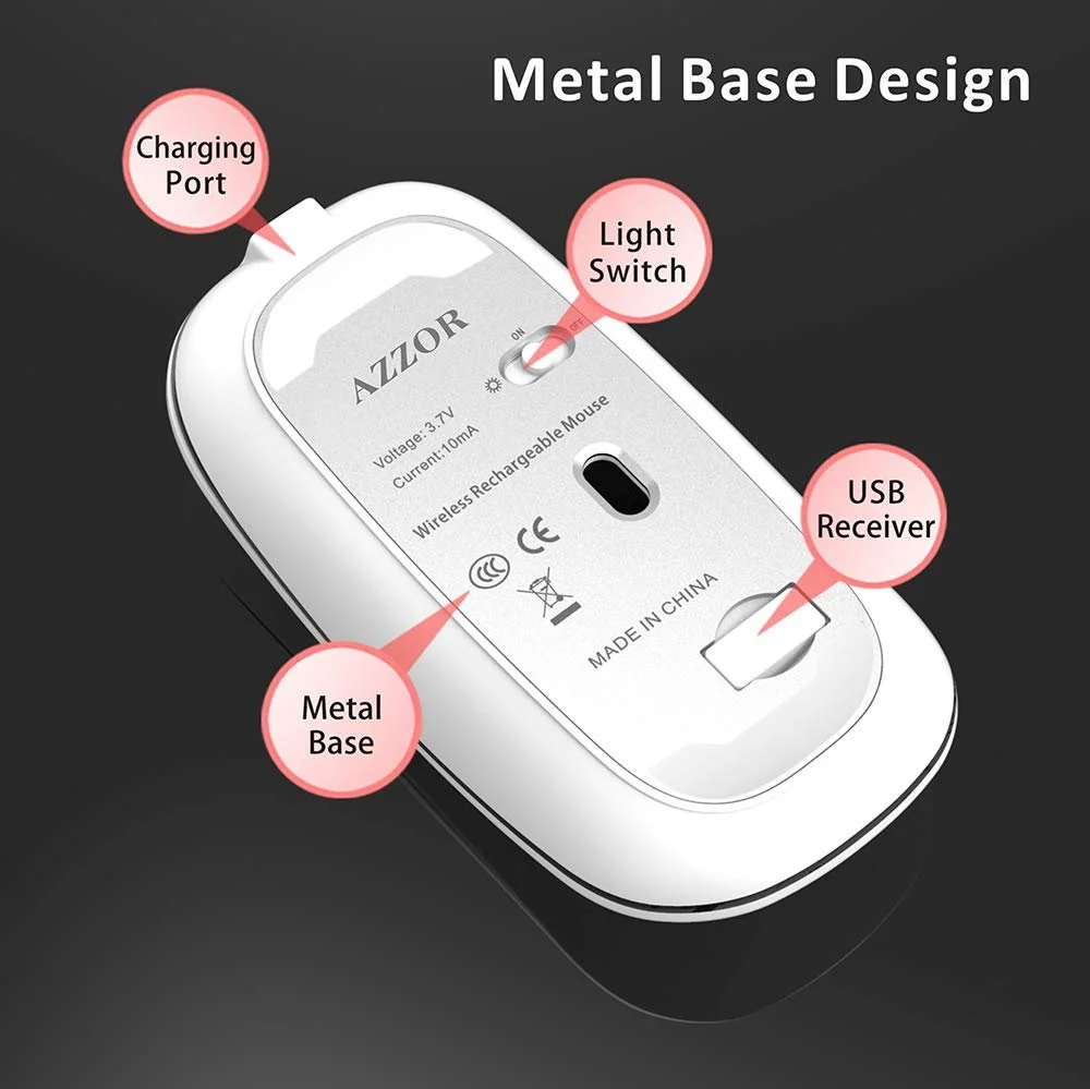 Миша Бездротова Uiosmuph G12, світлодіодна, 2.4G, тиха, перезаряджувана, з Nano USB-приймачем, 1600 DPI, для комп'ютера/ноутбука/Windows/MacBook, біла, фото №7