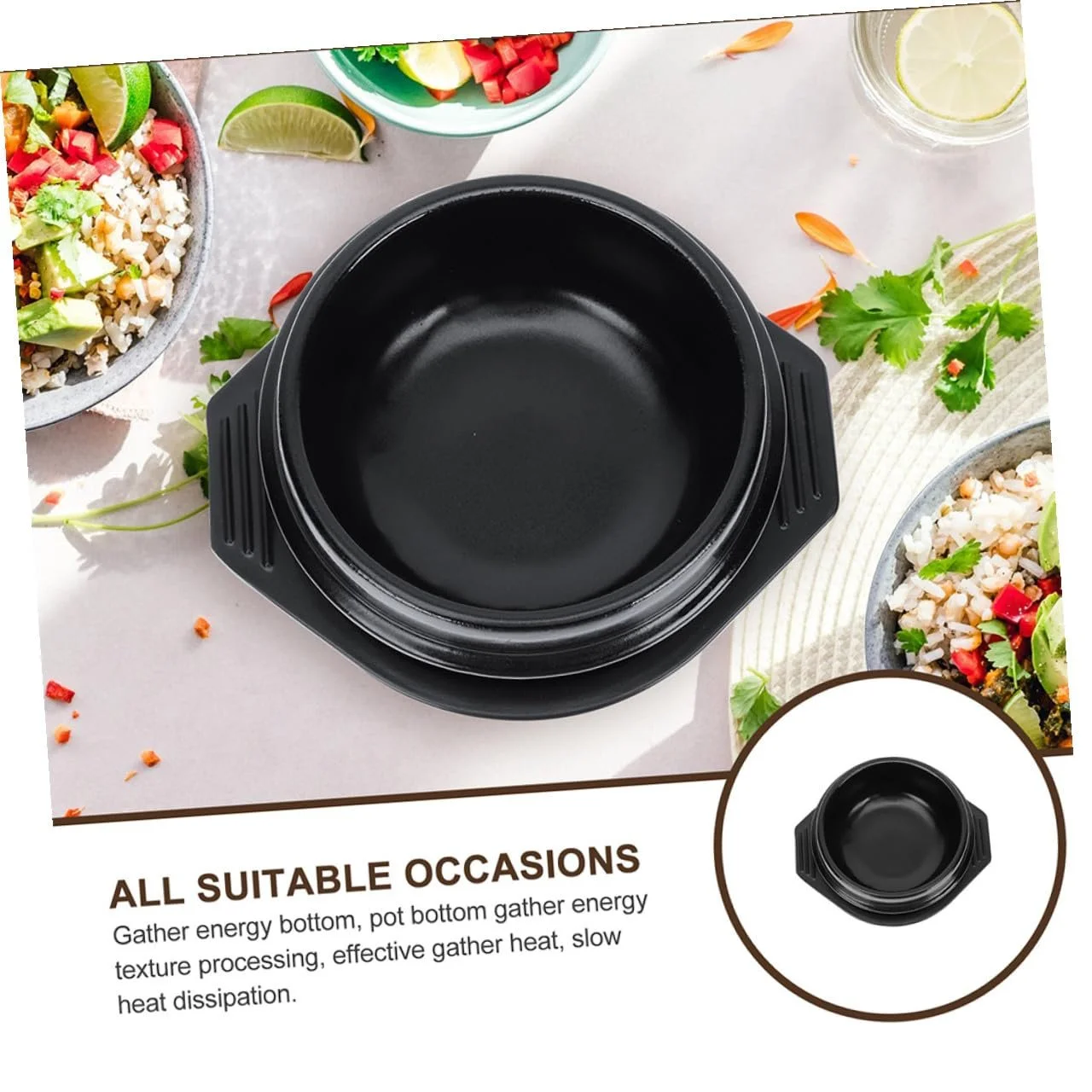 Кастрюля Керамическая каменный горшок термостойкая энергосберегающая с боковыми ручками, фото №9