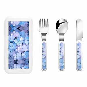 Набір дитячих столових приборів з принтом гортензії, три предмети - Фото 1