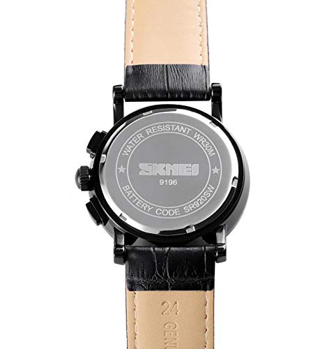 Мужские часы SKMEI Chronograph Date Roman Numerals SK9196VAR Черные с коричневым ремешком, фото №5