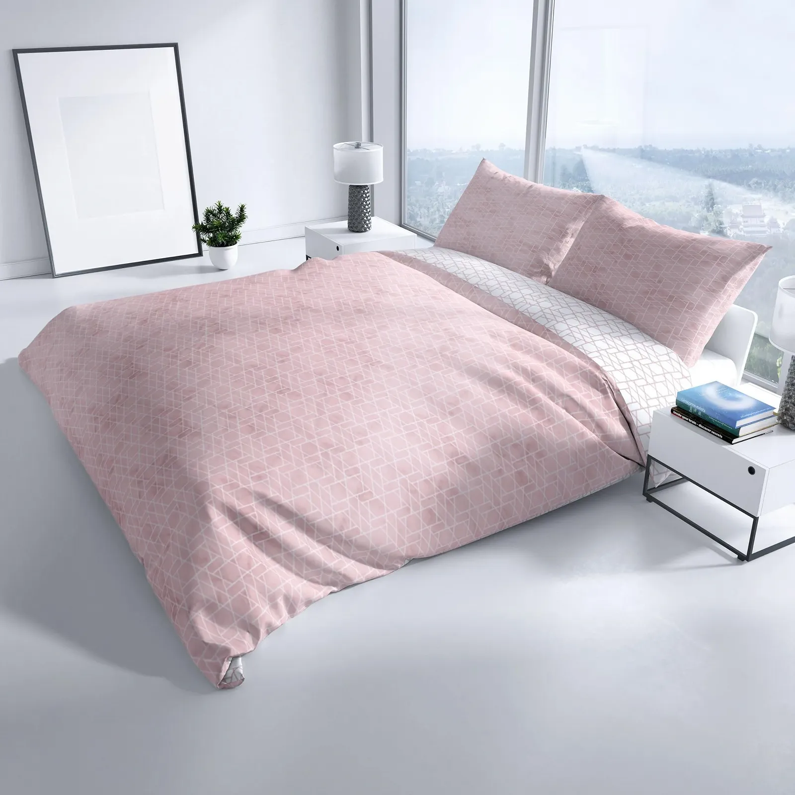 Постільна білизна Leonado Vicenti Renforcé 100% Cotton Reversible Diamond Design 135 x 200 см Рожево-біла, фото №2