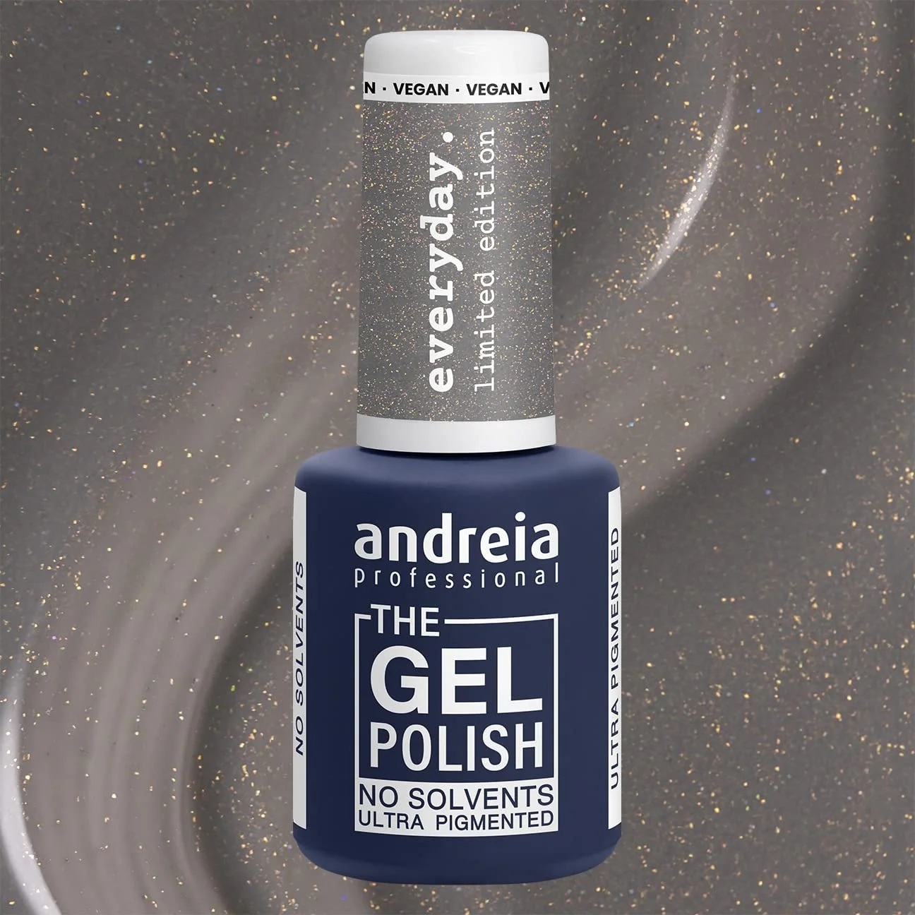Гель-лак Andreia Professional Limited Collection ED1 Серый с золотым шиммером, фото №2 Гель-лак Andreia Professional Limited Collection ED1 Серый с золотым шиммером, фото №2