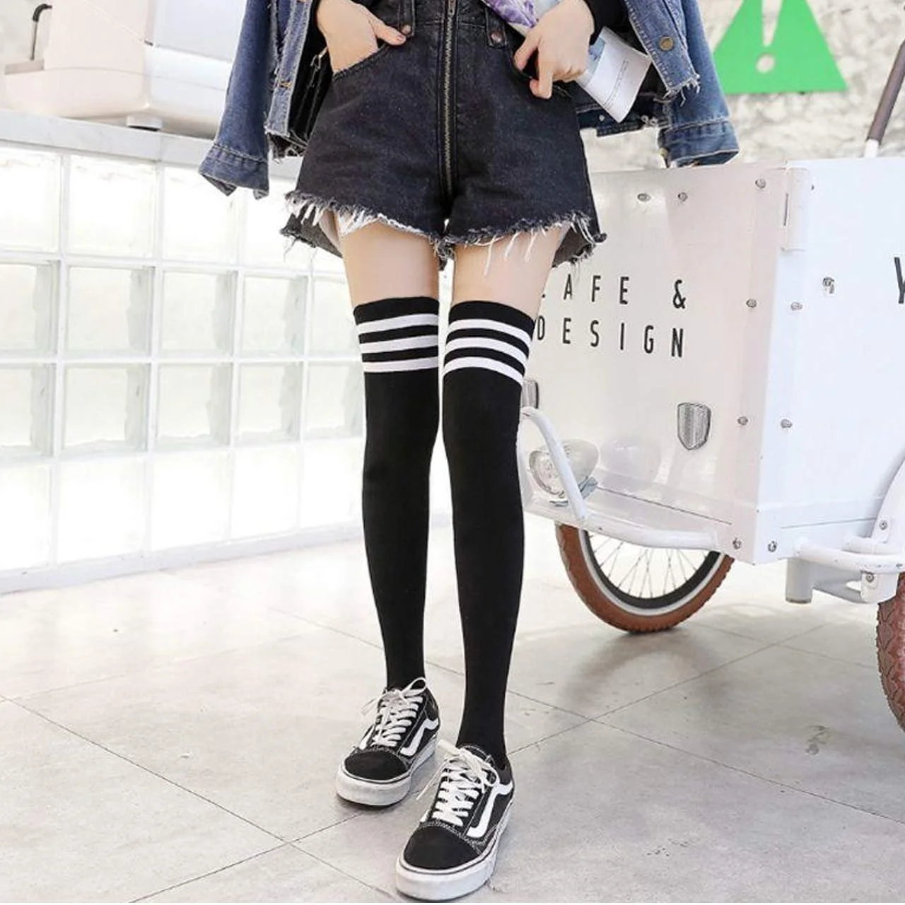 3 пары гольфов выше колена Полосатые спортивные носки для костюма черлидера Хлопковые гольфы выше колена с 3 полосками для женщин, девушек, детей, фото №4