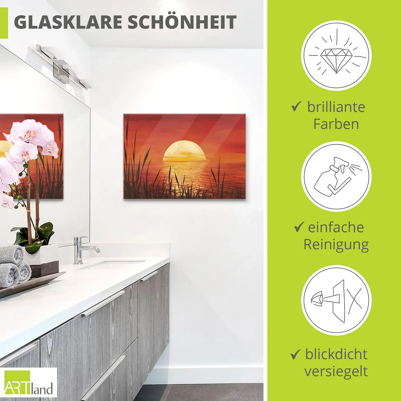 Картина на склі ARTland T4NG Nature Beach Coast Sunset Ocean Sun 80 x 60 см, фото №2