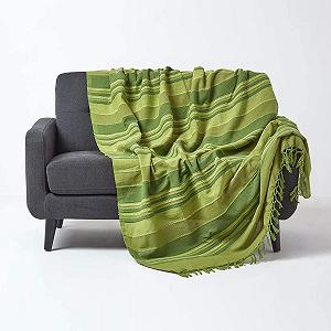 Покрывало Текстурированное полосатое Morocco Homescapes 150 x 200 см Зеленый - Фото 1