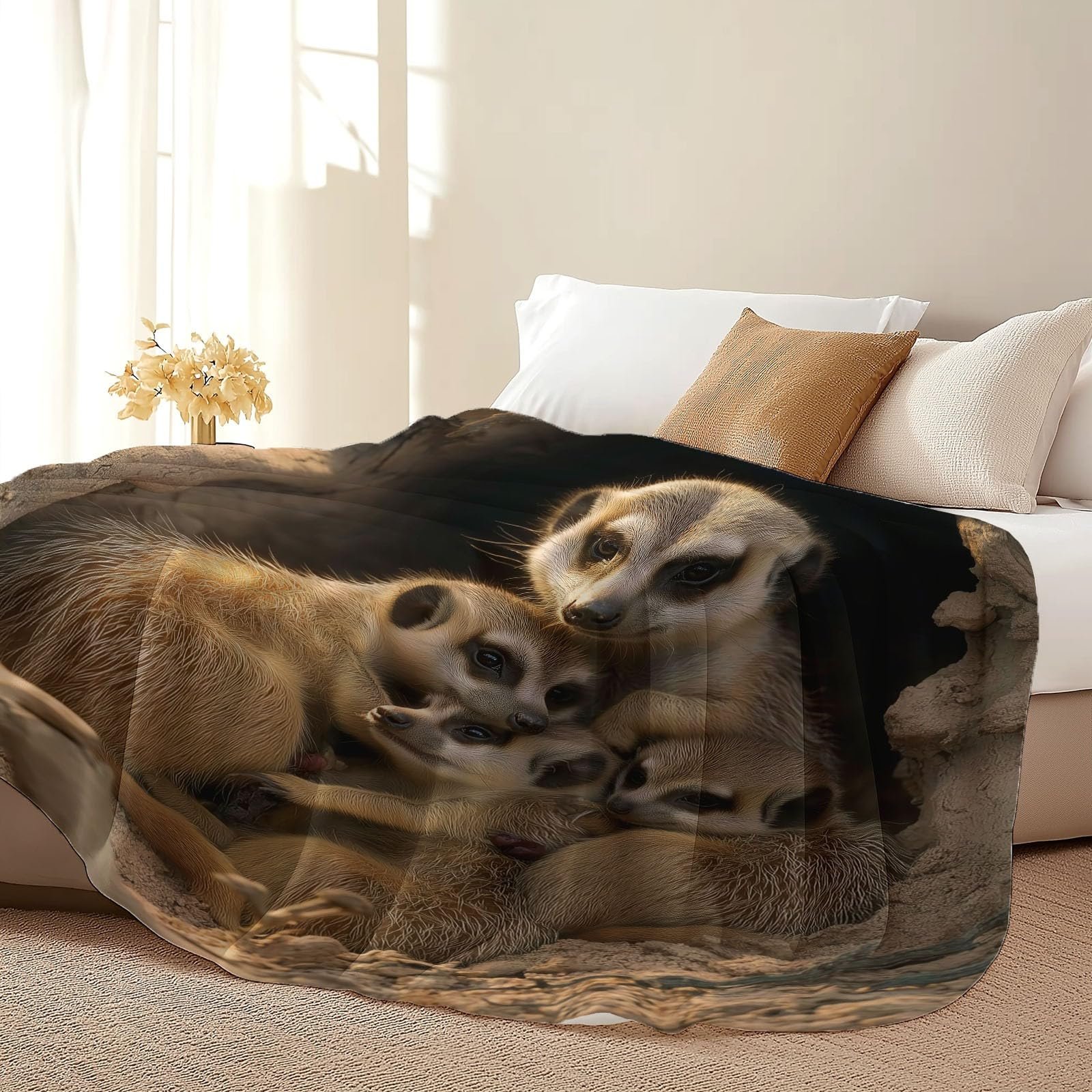 Плед Мягкий и теплый 3D Фотография природы Животное Суррикат 130 x 150 см Коричневый, фото №5 Плед Мягкий и теплый 3D Фотография природы Животное Суррикат 130 x 150 см Коричневый, фото №5