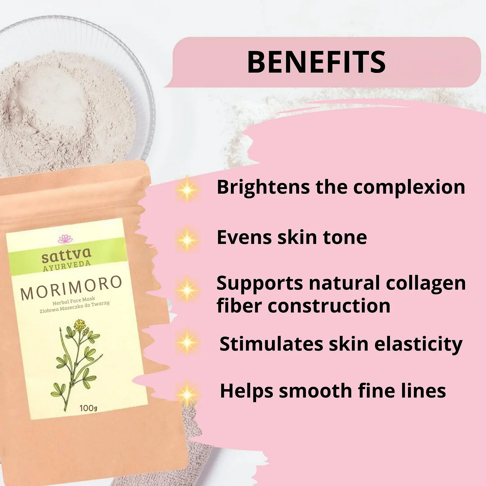 Маска для обличчя Sattva Morimoro Herbal з морингою та марокканською лавовою глиною - антивікова, фото №4