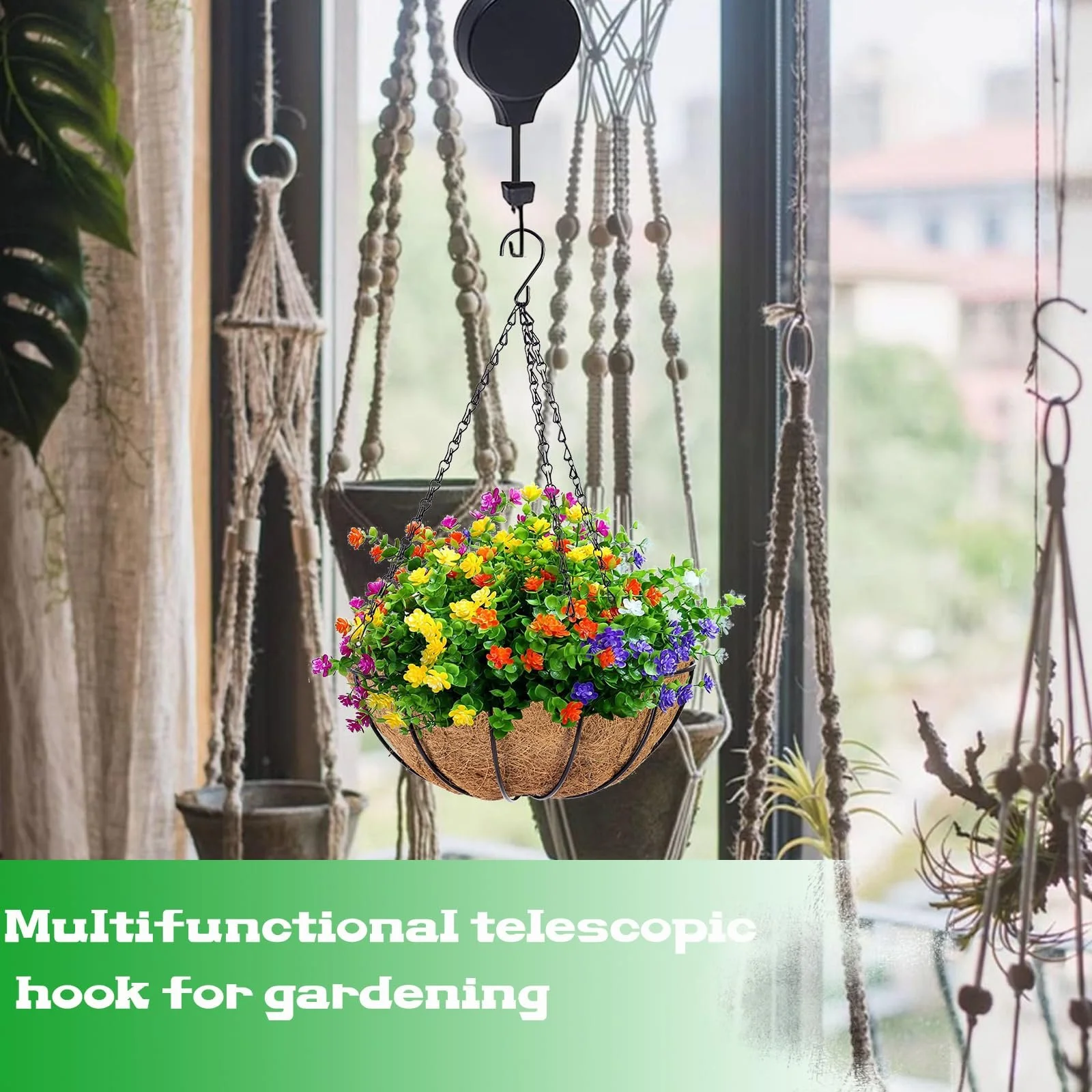 Гачки-підвіси для квітів Набір 3 шт. регульовані Чорний, фото №6 Гачки-підвіси для квітів Набір 3 шт. регульовані Чорний, фото №6