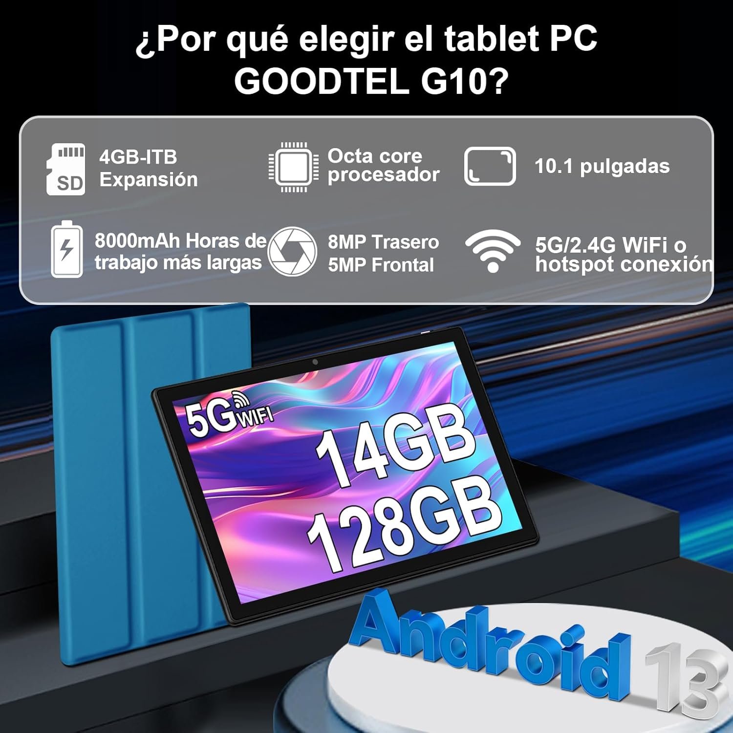 Планшет 10.1" GOODTEL G10 8+6/128Gb 8 ядер Android 13 8000 mAh Синій, фото №2