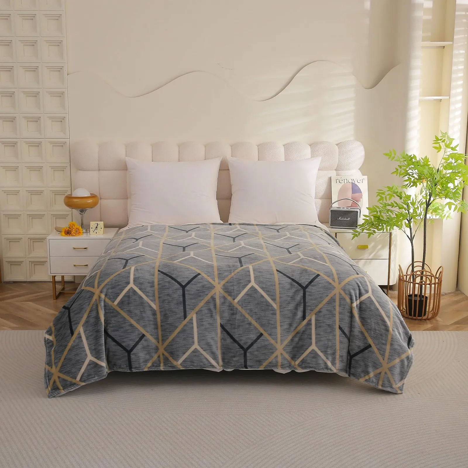 Одеяло Cuddly Blanket Геометрический узор 160 x 200 см Зимнее одеяло Пушистое теплое покрывало для кровати Гостиная Декоративное одеяло для дивана, фото №3