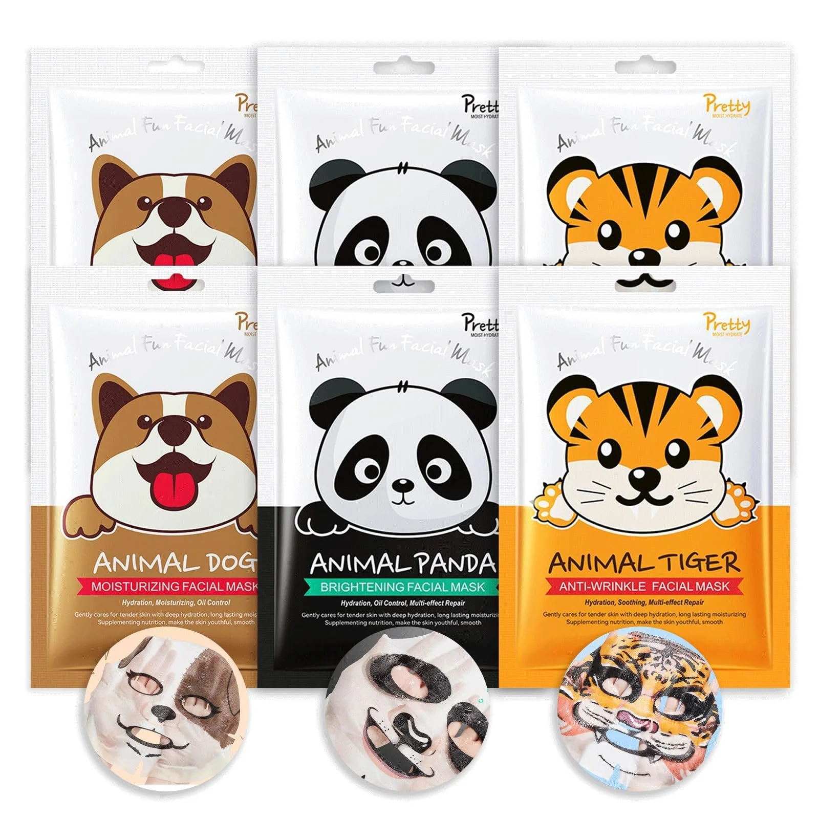 Тканевая маска для лица Shefave с животными, 6 штук - 3 вида, набор для ухода за кожей, набор листовых масок, успокаивающая маска, освежающая, милый набор масок для лица для женщин, фото №1