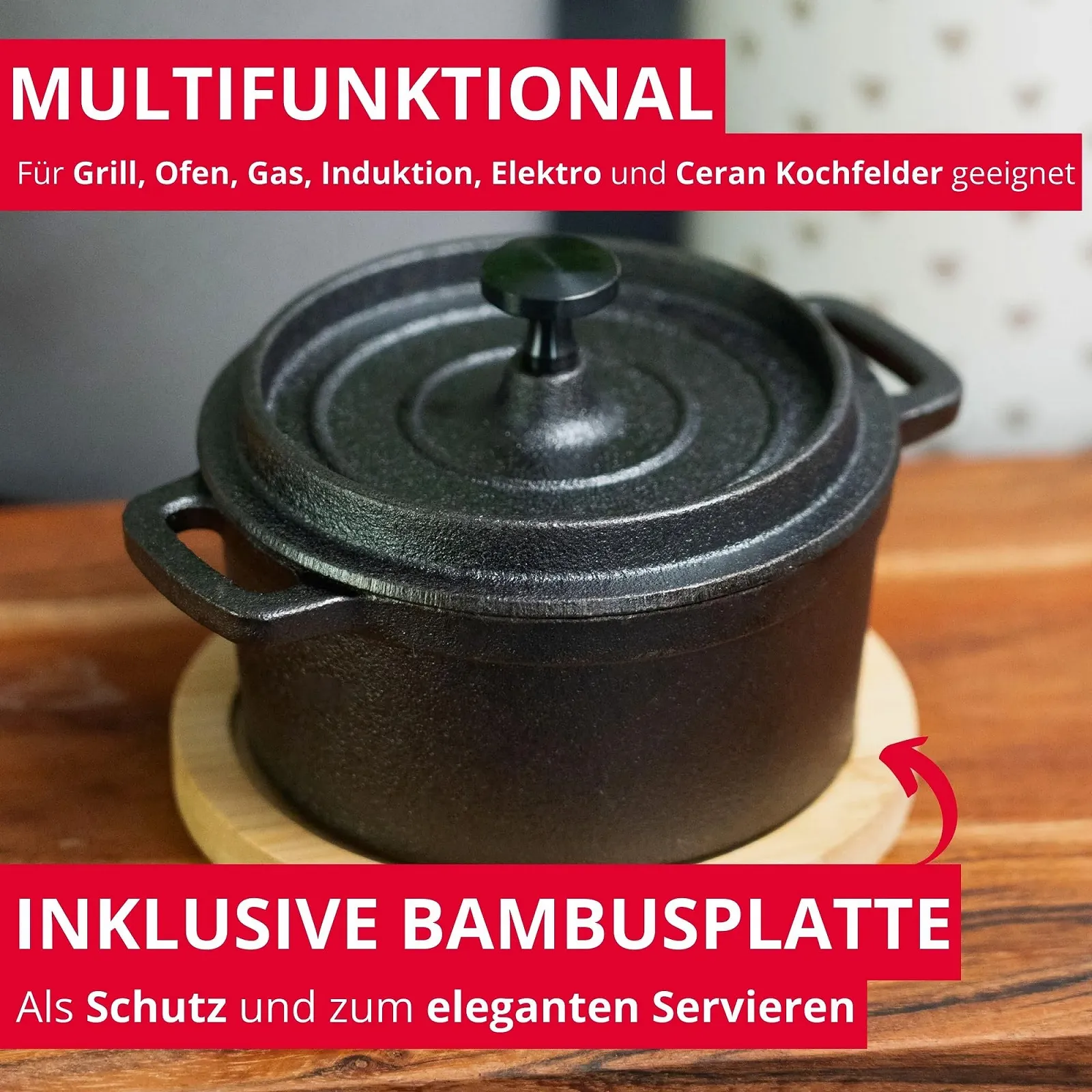 Горщик чавунний Westmark Tapas + Friends з кришкою та бамбуковою підставкою 250 мл, фото №2