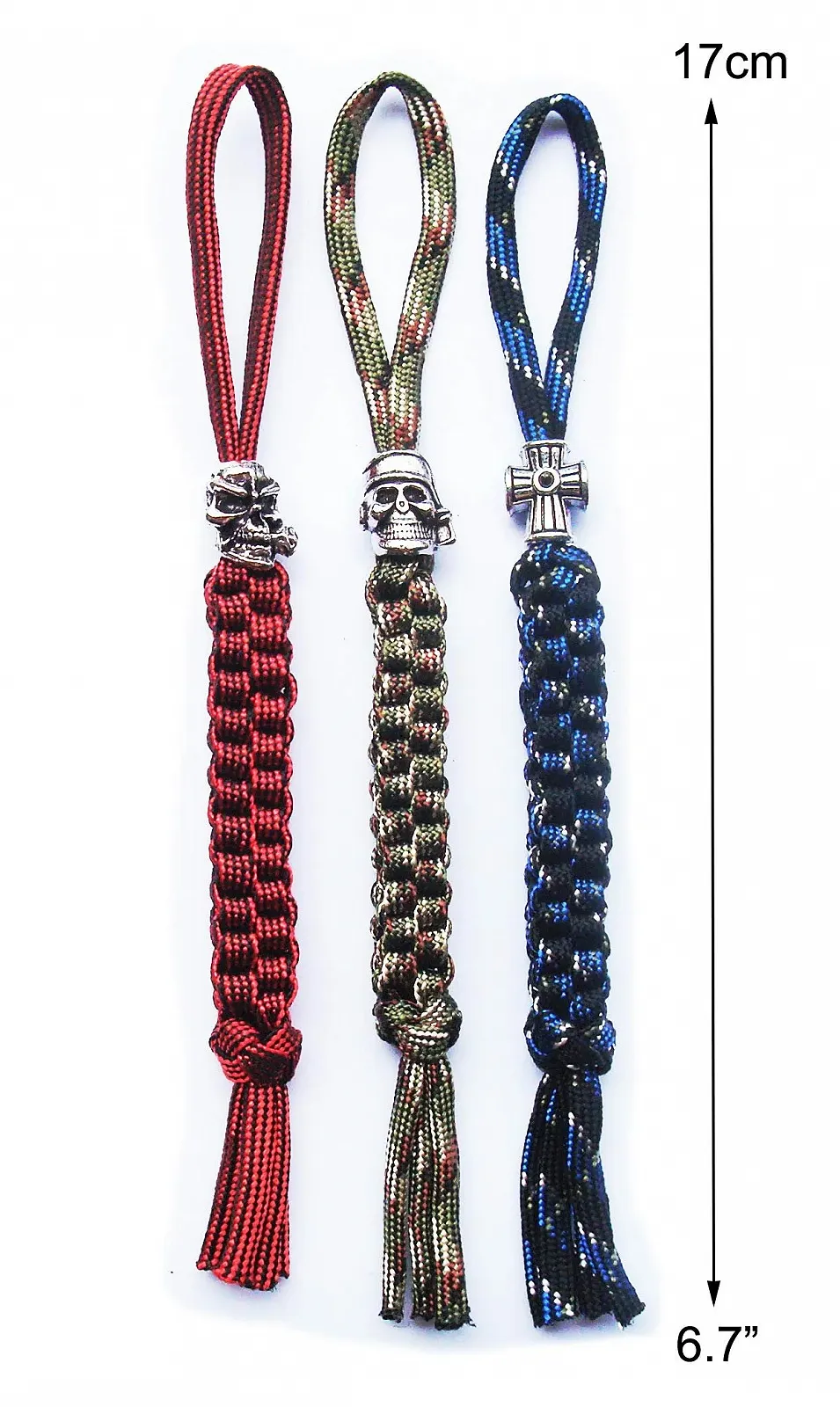 Темляки для ножа з паракорду з алюмінієвою підвіскою-черепом 3 шт. EDC інструмент, фото №2