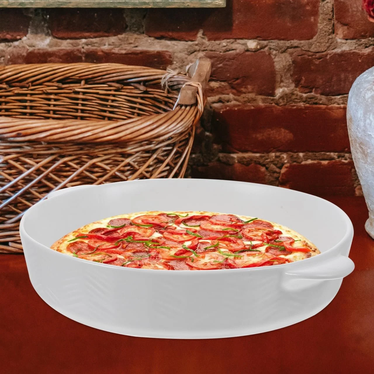 Форма для запікання Alipis Керамічна кругла з подвійними ручками Біла, фото №3