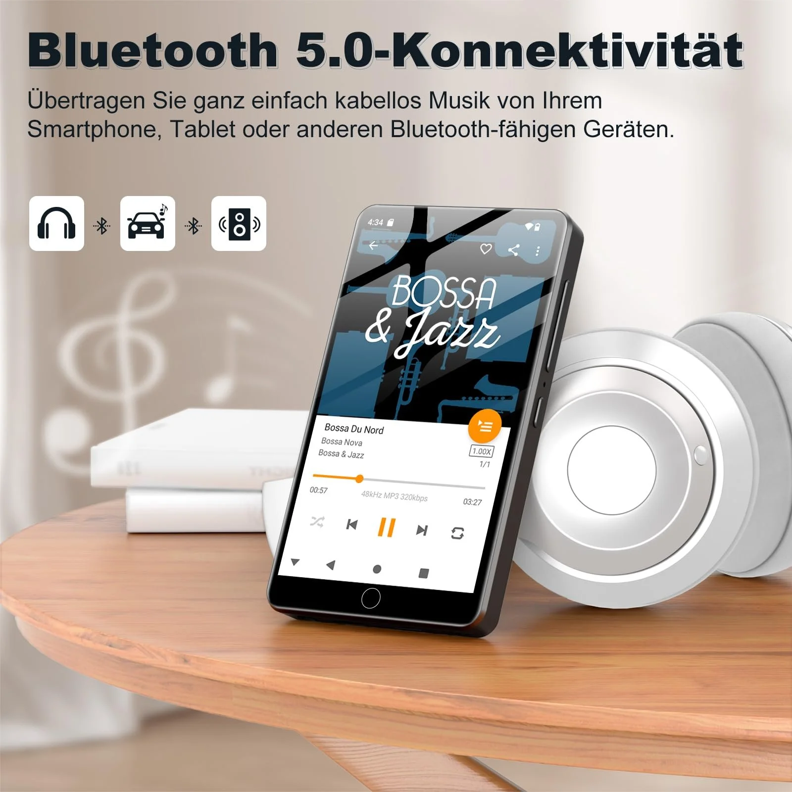 MP3-плеер с WiFi и Bluetooth 144 ГБ, 4.02-дюймовый IPS сенсорный экран, музыкальный плеер для детей, Android MP4-плеер со Spotify, Audible, Amazon Music, Deezer, Play Store (Blcak), фото №4