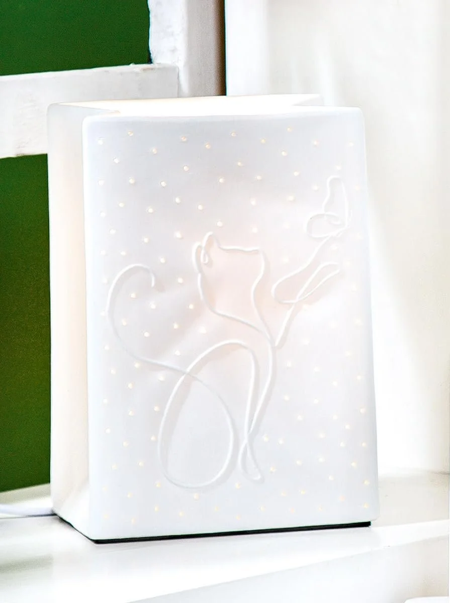 Настільна лампа GILDE Love Cat Порцелянова Прямокутна Висота 18 см Біла, фото №1