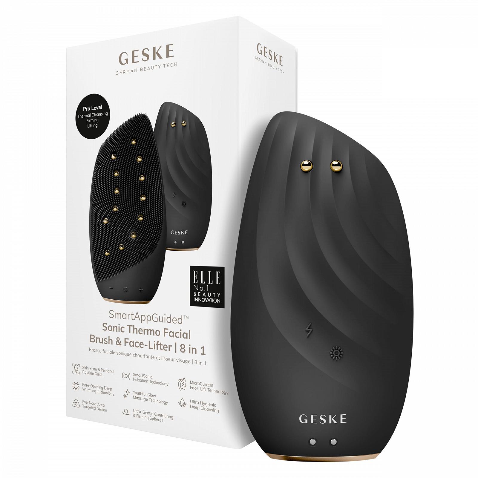 Прибор для ухода за кожей лица GESKE SmartAppGuided™ Sonic Thermo Facial Brush & Face Lifter 8 в 1, электрическая щетка для очищения из силикона, массажер для лица, очищение и антивозрастной уход, фото №1