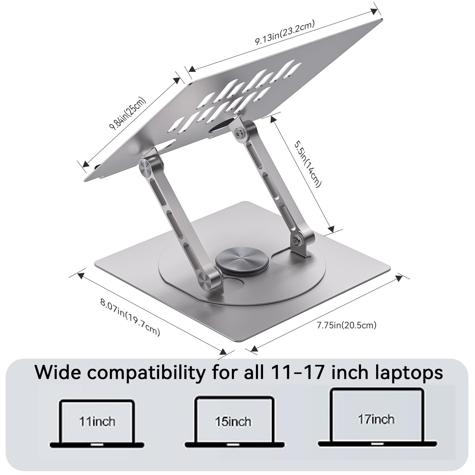 Підставка для ноутбука Shefor, обертова основа 360, регульована по висоті, міцна алюмінієва, фото №4