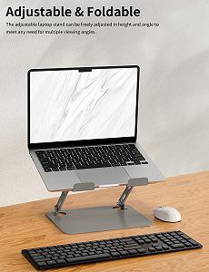 Подставка для ноутбука SOUNDANCE Регулируемая, портативная, эргономичная конструкция, металлический держатель для компьютера, совместима с ПК 10,6 дюймов, серебристо-серая synthetic.ua - Фото 1