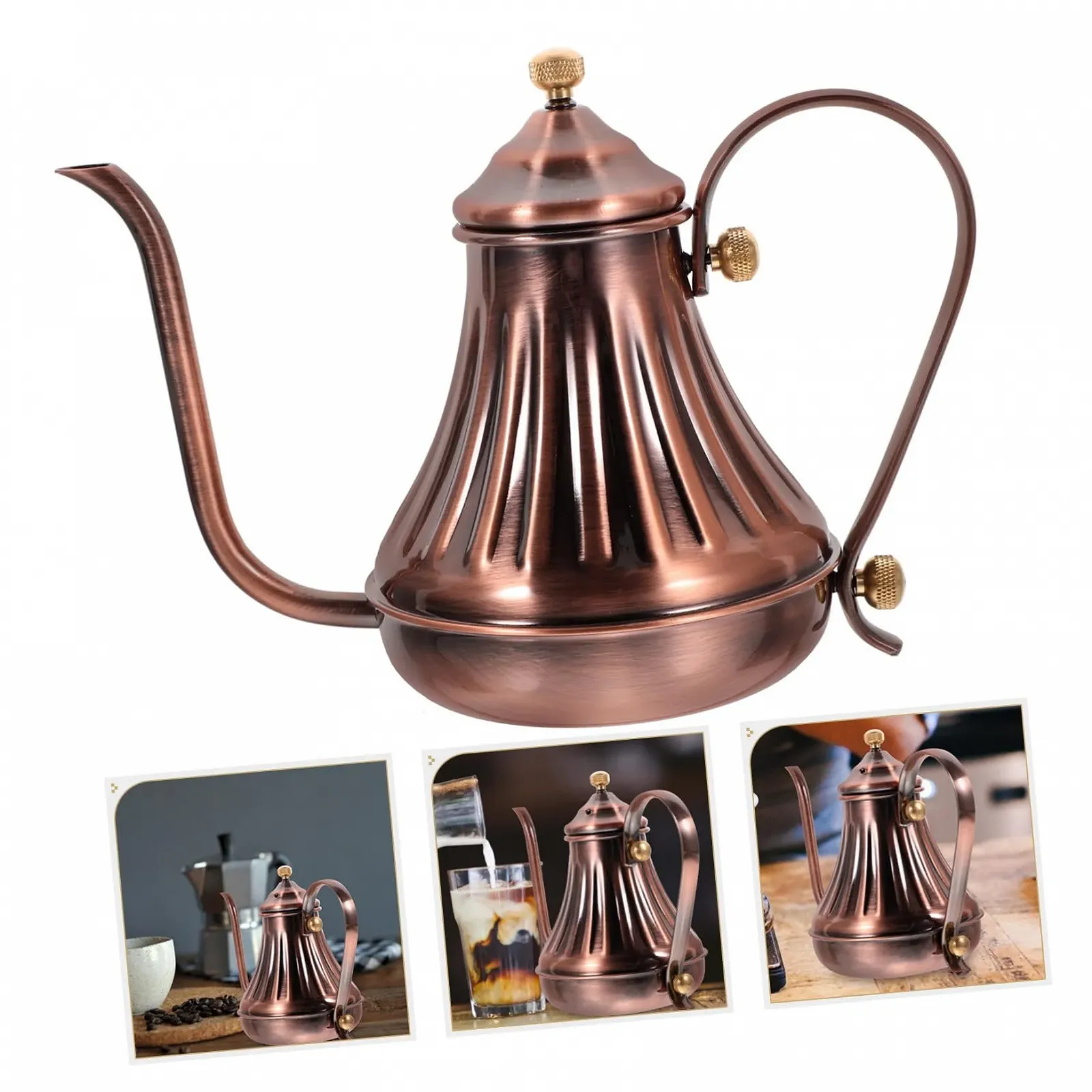 Кавник Ipetboom З нержавіючої сталі з довгим носиком Мідний, фото №9