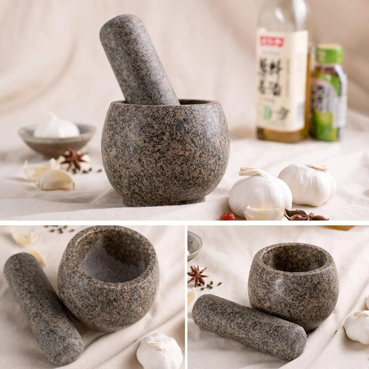 Ступка з товкачиком Набір ступки і товкачика, відполірований вручну для зручного захоплення, непористий, можна мити в посудомийній машині, фото №4