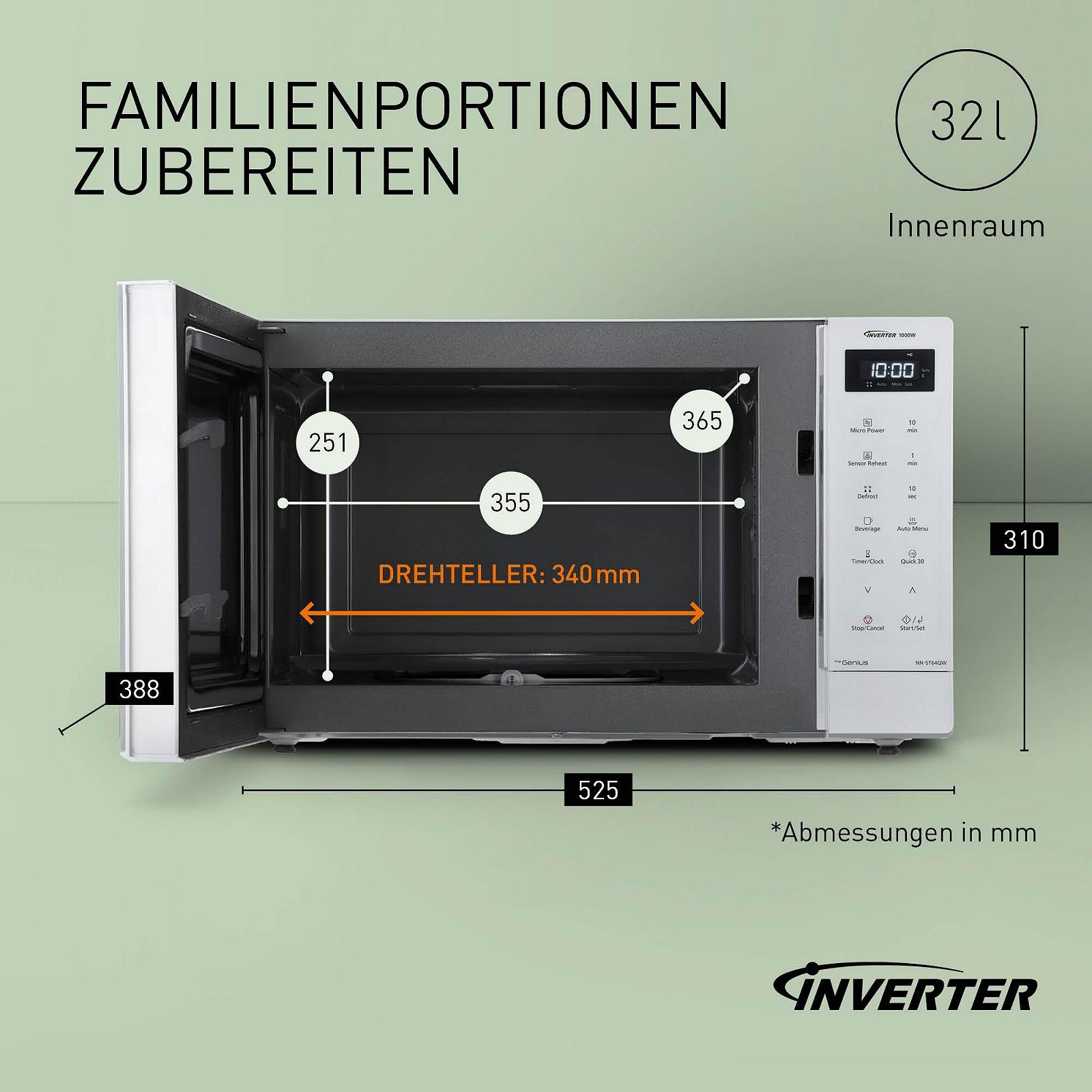 Микроволновая печь Panasonic NN-ST64QWEPG 32 л Инверторная 1000 Вт 20 программ Touch Control White, фото №3 Микроволновая печь Panasonic NN-ST64QWEPG 32 л Инверторная 1000 Вт 20 программ Touch Control White, фото №3