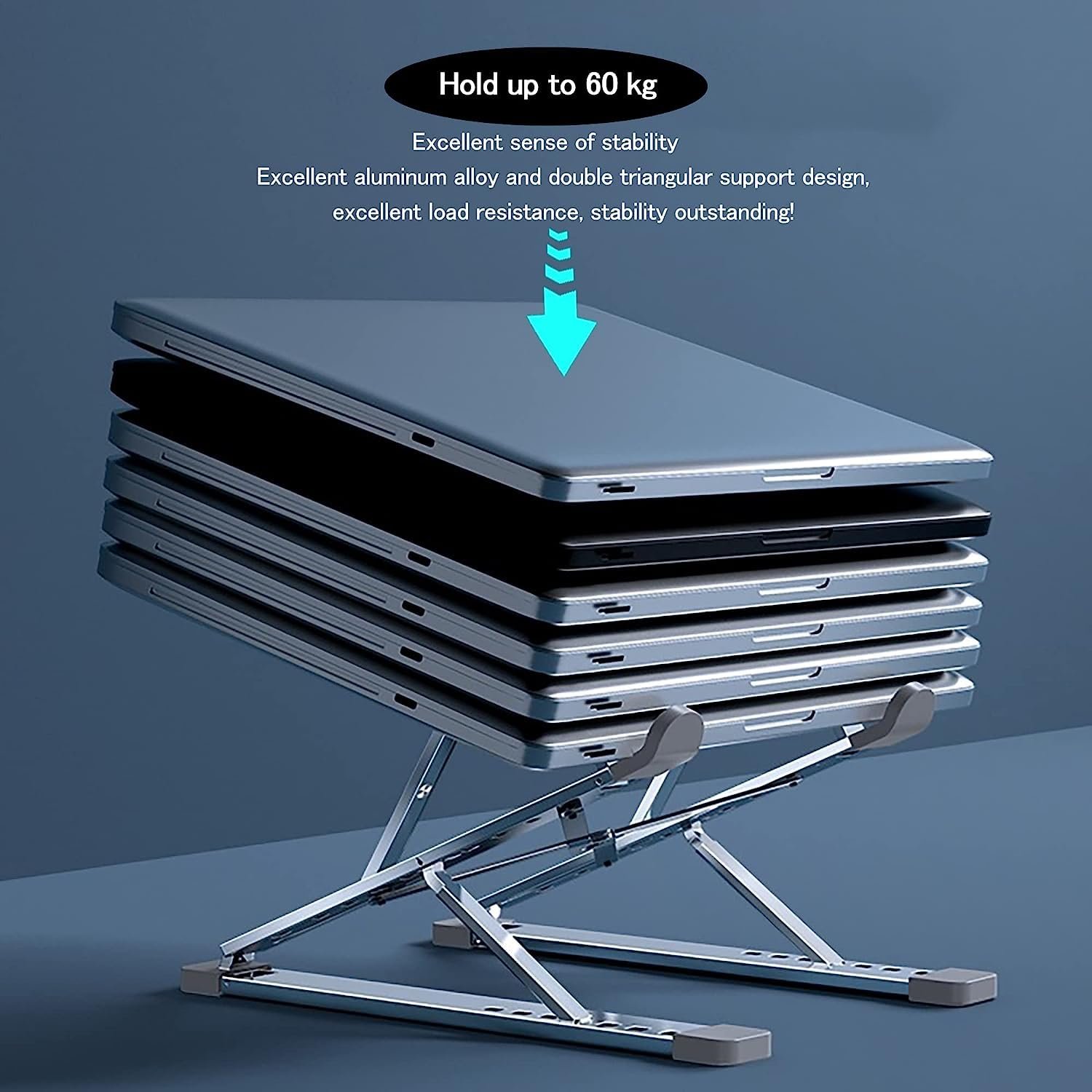 Підставка для ноутбука алюмінієва ергономічна для столу, з регулюванням висоти на 7 + 9 рівнів, складна сумісна з усіма ноутбуками 10-17 дюймів, фото №5