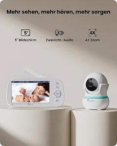 Відеоняня 5 Inch 5000 mAh 355° 4X Zoom 2-Way Audio Нічне бачення Температура synthetic.ua - Фото 1