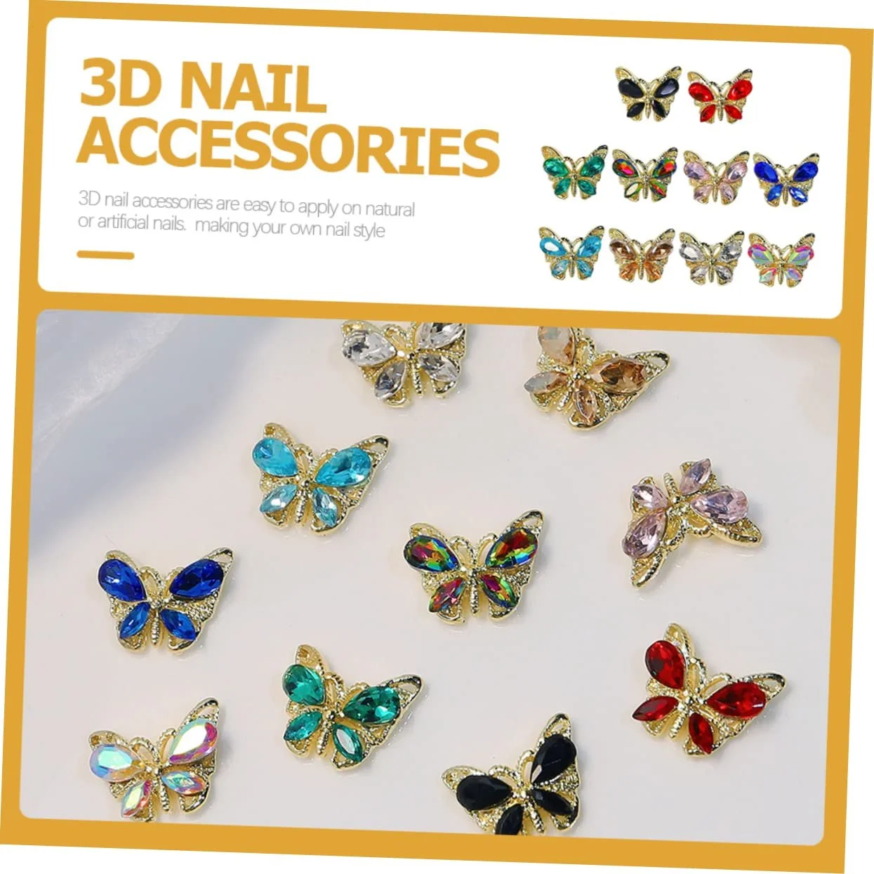 Аксессуары для ногтей Healvian, 50 шт., украшения для мобильного телефона, женские ювелирные изделия, стразы для акриловых ногтей, DIY маникюр, кулон-бабочка, украшения для ногтей, 3D, фото №3