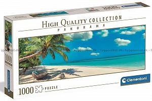 Пазл Clementoni Panoramic Tropical Beach with Palm Tree Swinging By The Ocean 1000 элементов 98 x 33 см - Фото 1